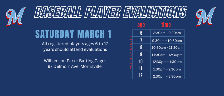 Register Today, Baseball Evaluations are 3/1!